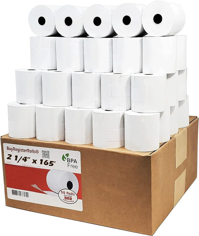 Buyregisterrolls Paper Tape Size 2.25 or 2 1/4 x 50 Feet Thermal Rolls  and Receipt 