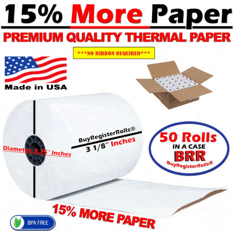 Thermal Paper 3 1/8'' x 230' BPA Free (63 Cases/Pallet, 50 Rolls/Case)