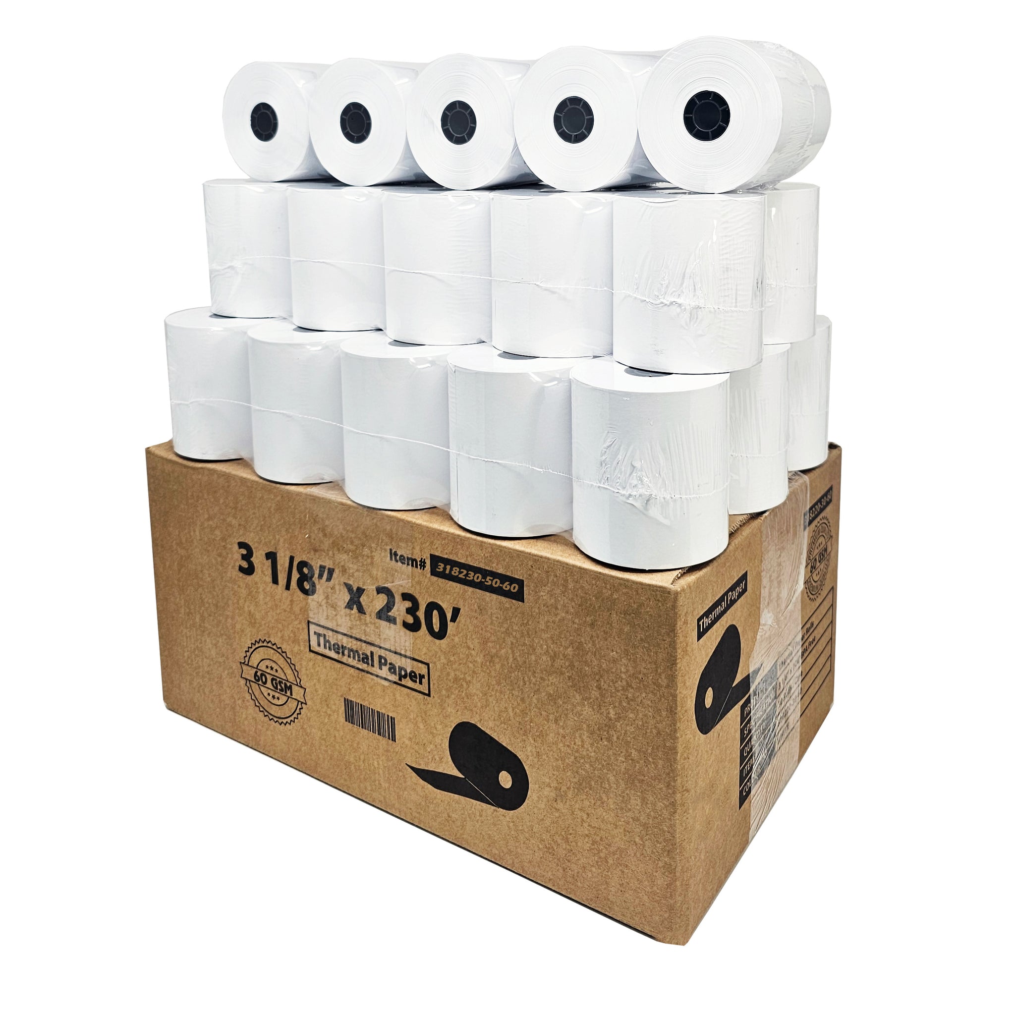 60 GSM Heavy Thermal Paper 3 1/8 x 230' thermal receipt paper (50 rolls - 60 GSM) Fits All POS Cash Registers Printers Clover Square Stations, Star Micronics SCP700, TSP100