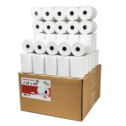 Point Plus 3 1/8 x 230' Canary Phenol- and BPA Free Thermal Cash Register  POS Paper Roll Tape - 50/Case