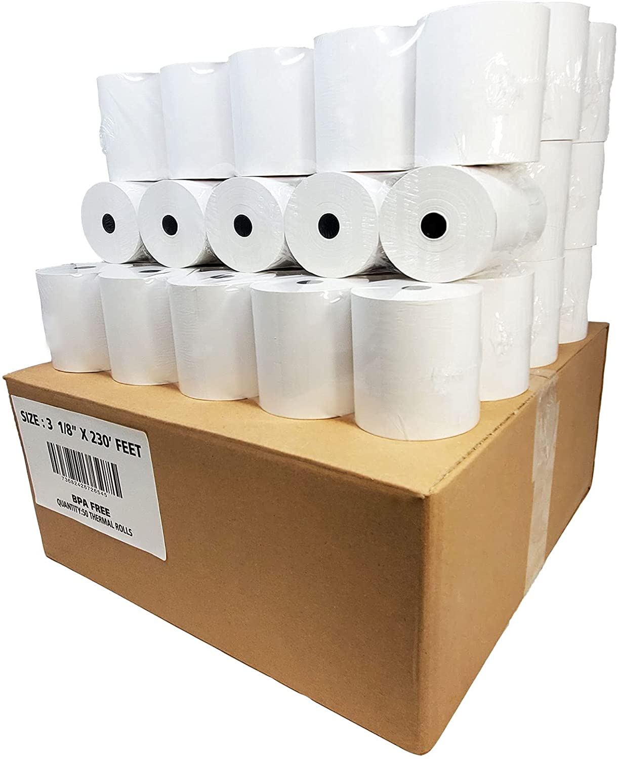 3 1/8 x 230 thermal paper roll 50 pack Premium BPA FREE - 15% More Paper -  BuyRegisterRolls® PRTN: 318230
