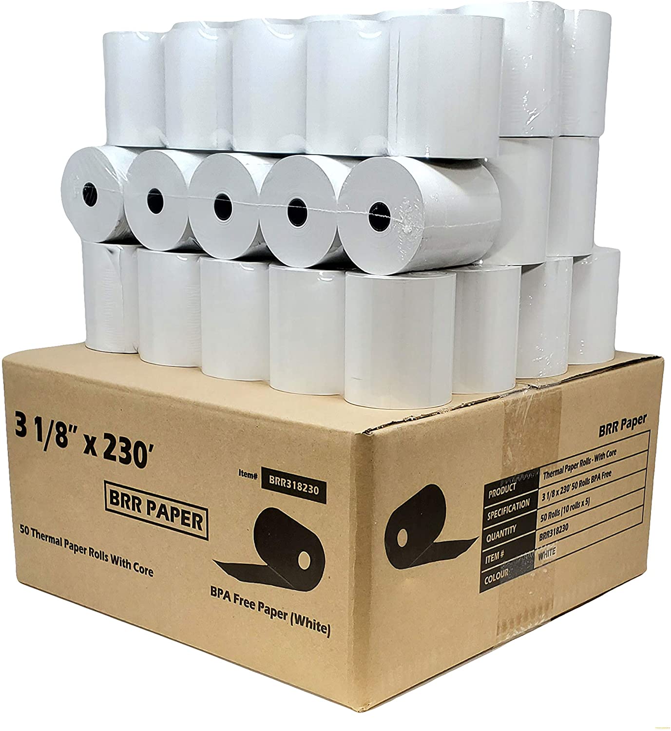 (55 GSM Solid Tube Core) 3 1 8 x 230 thermal paper (50 Rolls - 1 Case) bpa free - citizen thermal printer paper ct-s801 - BuyRegisterRolls