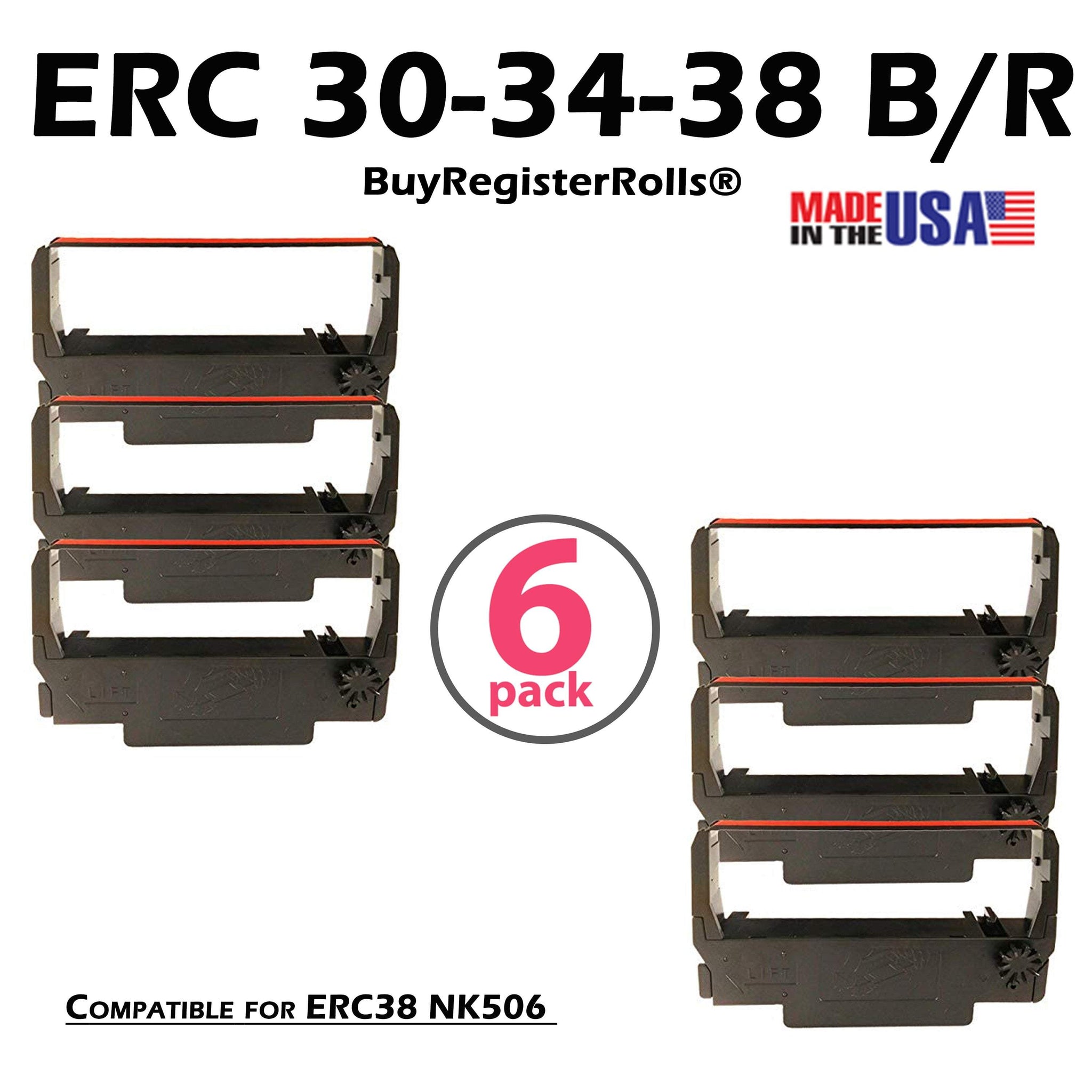 ERC30 ERC-30 ERC 30 34 38 B/R Compatible with Ribbon Cartridge for use in ERC38 NK506 (Black Red)
