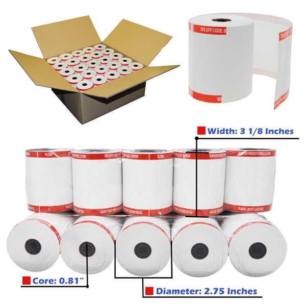 Shrink Wrapped 3 1/8 x 119 thermal paper roll 50 pack cash